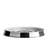 Damier Round Platter - Large. Black and white checkerboard glaze pattern on a low, round porcelain platter.