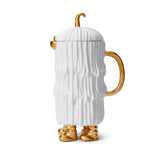 Haas Djuna Coffee and Tea Pot in White - Hand-Carved Waves of Fur - Adorned Monster Set Features 24K Gold Accents