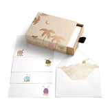 Beige Haas Stationery Box by L'OBJET - Whimsical Monster Set of 12 Cards & 12 Envelopes in a Drawer Box with Sand Textured Paper