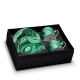 Malachite Tea Cup and Saucer in Green - Made of Limoges Porcelain and Earthenware - Hand-Gilded with 24K Gold Accent