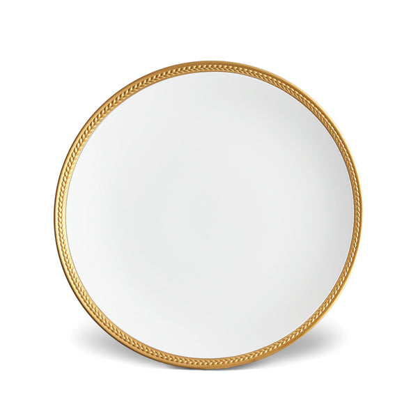 Soie Tressée Dinner Plate in Gold - Classic Yet Modern Design Made of Limoges Porcelain Creates a Contemporary Look on an Ancient Shape