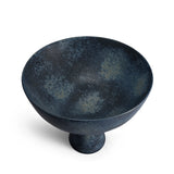 Terra Bowl on Stand - Medium. A round porcelain bowl on tall stand with a dark mineral glaze.
