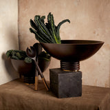 Alhambra Serving Set (2 Piece Set). hand-carved, fine smoked ash serving utencils with brass ring details.