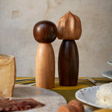 Pictanto Spice mills - set of 2 mismatched salt and pepper mills hand carved from natural European oak and smoked oak with organic, curved forms. Metal grinding mechanism.