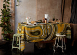 Linen Sateen Waves Tablecloth - Green + Yellow
