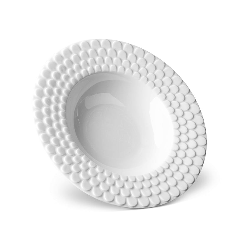 White Aegean Soup Plate - Sculpted Wave Motif Design with a Nod to Greco-Roman Treasures of the Ancient World