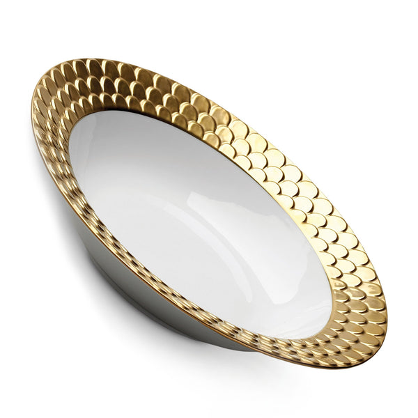 Aegean Rimmed Serving Bowl in Gold - Sculpted Wave Motif Design with a Nod to Greco-Roman Treasures of the Ancient World