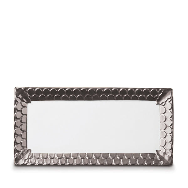Aegean Rectangular Platter in Platinum - Sculpted Wave Motif Design with a Nod to Greco-Roman Treasures of the Ancient World