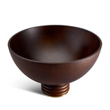 Alhambra Bowl - Large. Hand-carved, fine smoked ash bowl floating on stacked wood pedestal with a brass base.