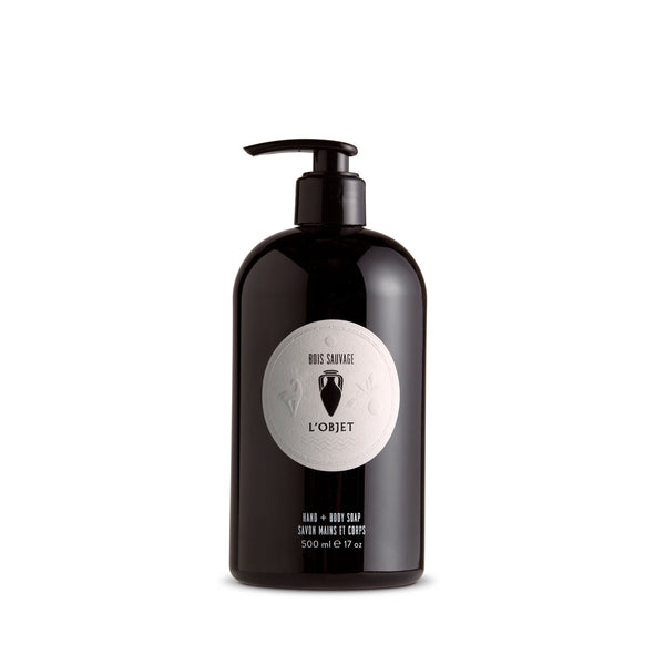Apothecary Bois Sauvage Hand and Body Soap - Black Glass Pump Bottle - Fragrant Cleanser with Hydrating Elements