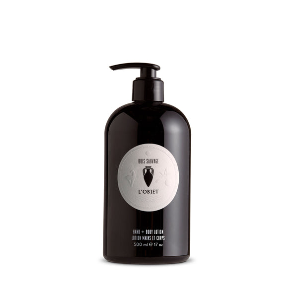 Apothecary Bois Sauvage Hand and Body Lotion - Black Glass Pump Bottle - Fragrant Lotion with Hydrating Elements