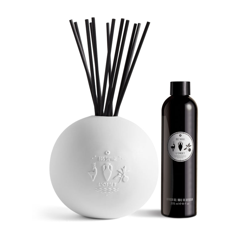 Bois Sauvage Diffuser Set - Black Bottle of Scented Oil Refill - Fragrant and Indulgent Aromatic Expressions
