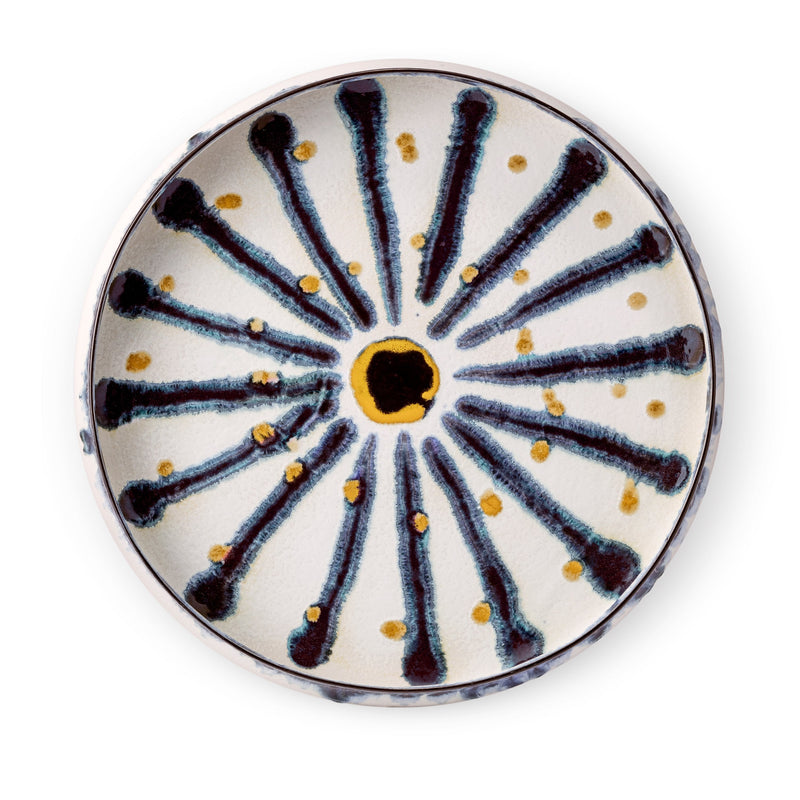 Large Bohême Round Platter in Blue and White - Hand-Painted Porcelain with Reactive Glaze - Versatile and Functional with Vibrant Style