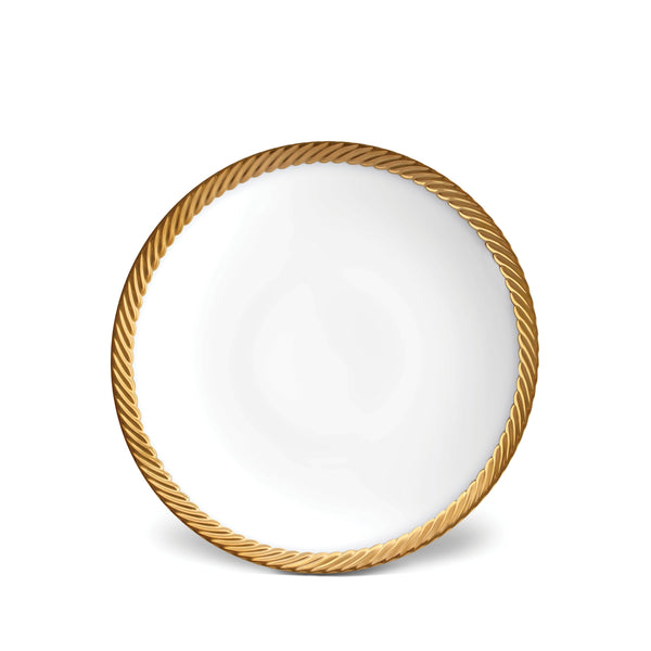 Gold Corde Soup Plate - Nod to Old-World Silk Cords - Sculptural and Timeless with Hand-Painted Porcelain - Classic Craftsmanship 