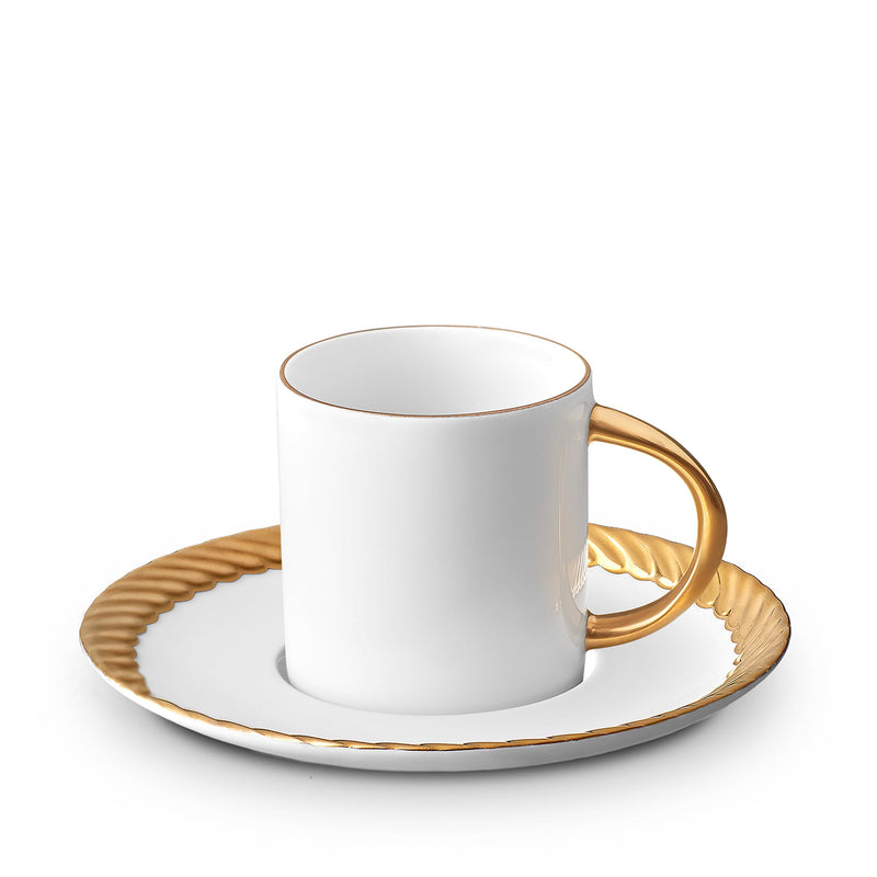 Gold Corde Espresso Cup and Saucer - Nod to Old-World Silk Cords - Sculptural and Timeless with Hand-Painted Porcelain - Classic Craftsmanship