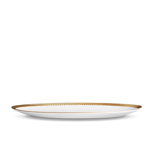 Large Corde Oval Platter in Gold - Nod to Old-World Silk Cords - Sculptural and Timeless with Hand-Painted Porcelain - Classic Craftsmanship