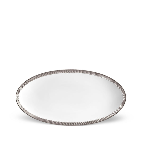 Small Corde Oval Platter in Platinum - Nod to Old-World Silk Cords - Sculptural and Timeless with Hand-Painted Porcelain - Classic Craftsmanship