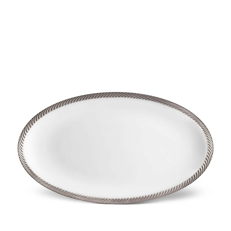 Large Corde Oval Platter in Platinum - Nod to Old-World Silk Cords - Sculptural and Timeless with Hand-Painted Porcelain - Classic Craftsmanship