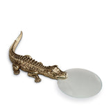 Gold Crocodile Magnifying Glass - Exemplary Workmanship with Hand-Crafted Metals and Limoges Porcelain