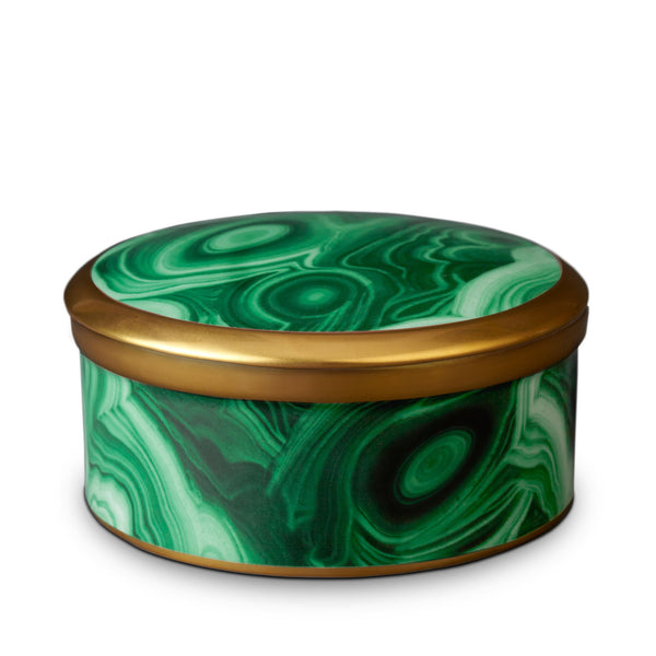 Malachite Round Box - Vibrant Green Limoges Porcelain and Earthenware Boasts Hand-Gilded 24K Gold Accents