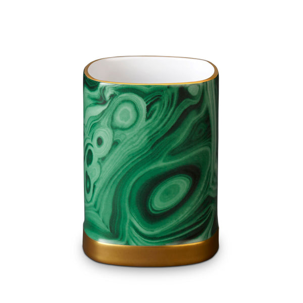 Malachite Pencil Cup - Vibrant Green Limoges Porcelain and Earthenware Boasts Hand-Gilded 24K Gold Accents