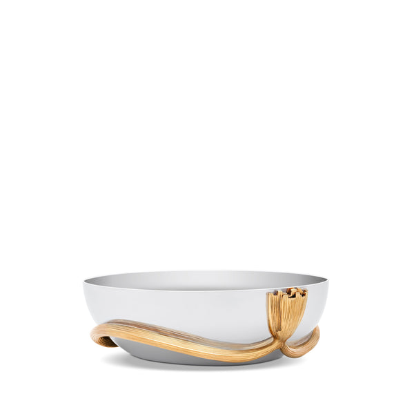 Medium Deco Leaves Bowl - Features Rich Textures and Geometric Designs - Hand-Crafted Piece Adorned with 24K Gold-Plated Accents