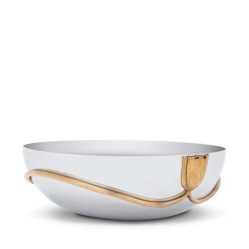 Large Deco Leaves Bowl - Features Rich Textures and Geometric Designs - Hand-Crafted Piece Adorned with 24K Gold-Plated Accents