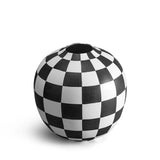 Damier Vase - Large. Black and white checkerboard glaze pattern on an orb-shaped porcelain vase.
