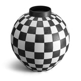 Damier Vase - X-Large. Black and white checkerboard glaze pattern on an orb-shaped porcelain vase.