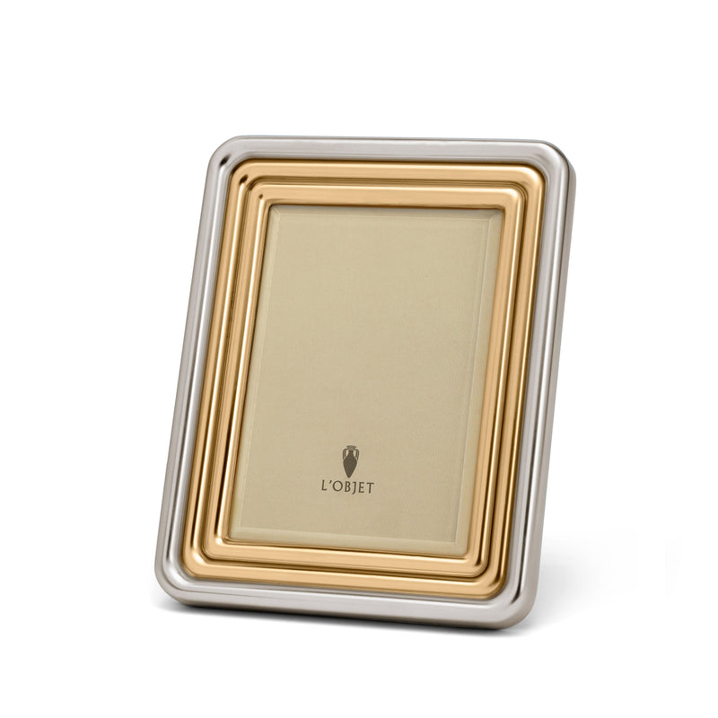 5x7-Inch Platinum and Gold Concorde Frame by L'OBJET - Art Deco Groove Design in Platinum and Gold