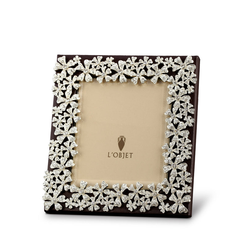 Square Garland Frame in Platinum and White Crystals - Timeless Piece with Hand-Crafted Details and Exemplary Beauty