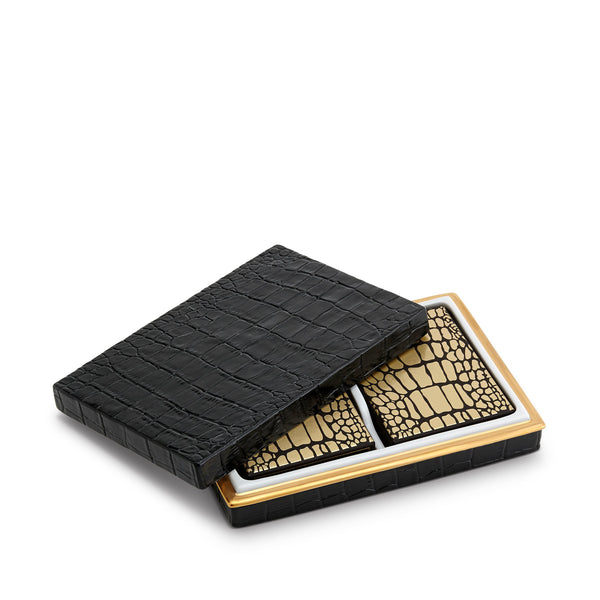 Gold Crocodile Box with Playing Cards - Reminiscent of the Egyptian Game of Senat - Modernized with Luxurious Materials and Elevated Finishes