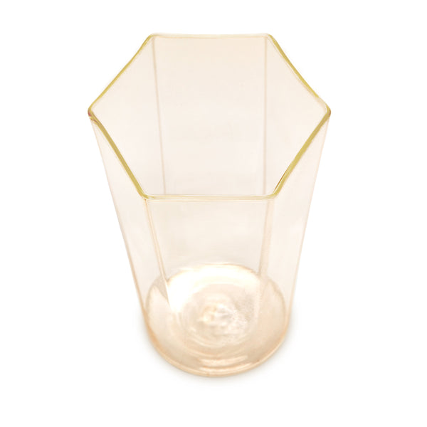 Hex Water Glass in Gold by L'OBJET - Hand-Crafted with Intricate Geometric Style - Versatile for Form and Function