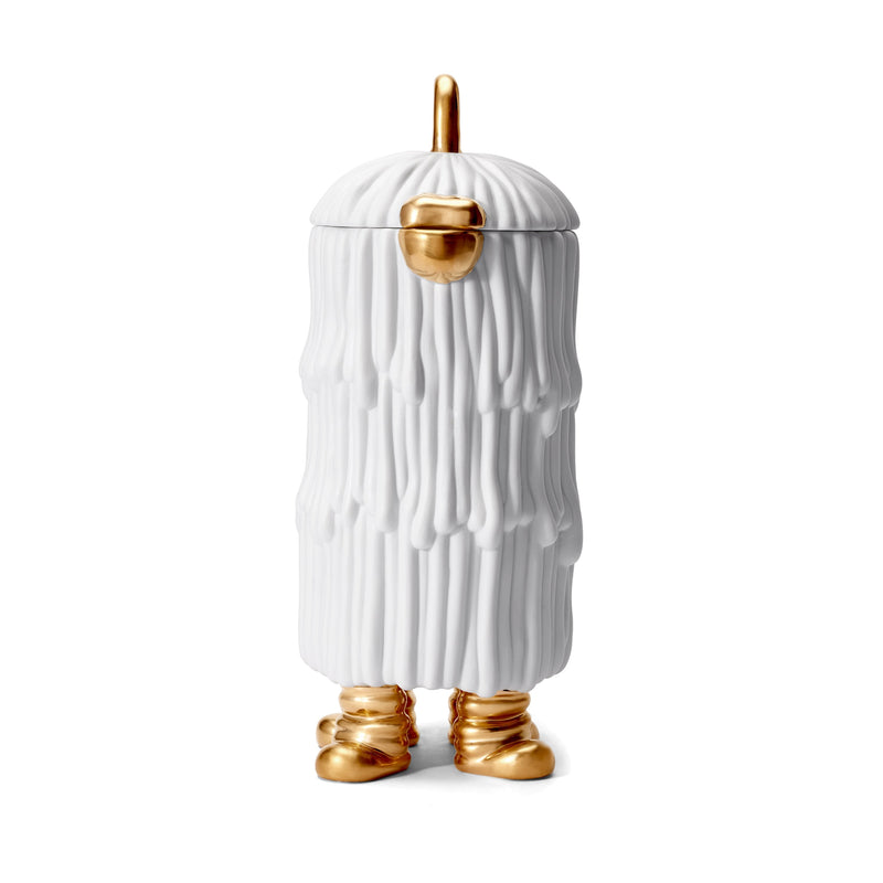 Haas Djuna Coffee and Tea Pot in White - Hand-Carved Waves of Fur - Adorned Monster Set Features 24K Gold Accents