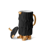 Haas Djuna Coffee and Tea Pot in Black - Hand-Carved Waves of Fur - Adorned Monster Set Features 24K Gold Accents