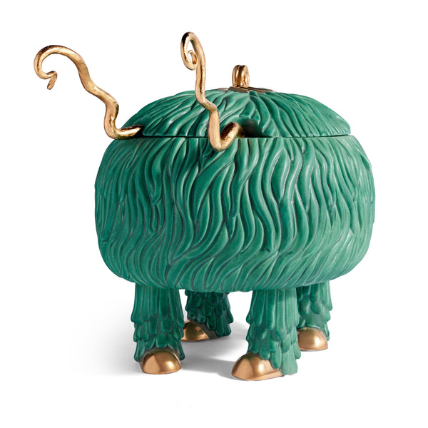Green Haas Fox Salad Monster Serving Bowl by L'OBJET - Detailed & Exotic Workmanship - Appointed with 24K Gold