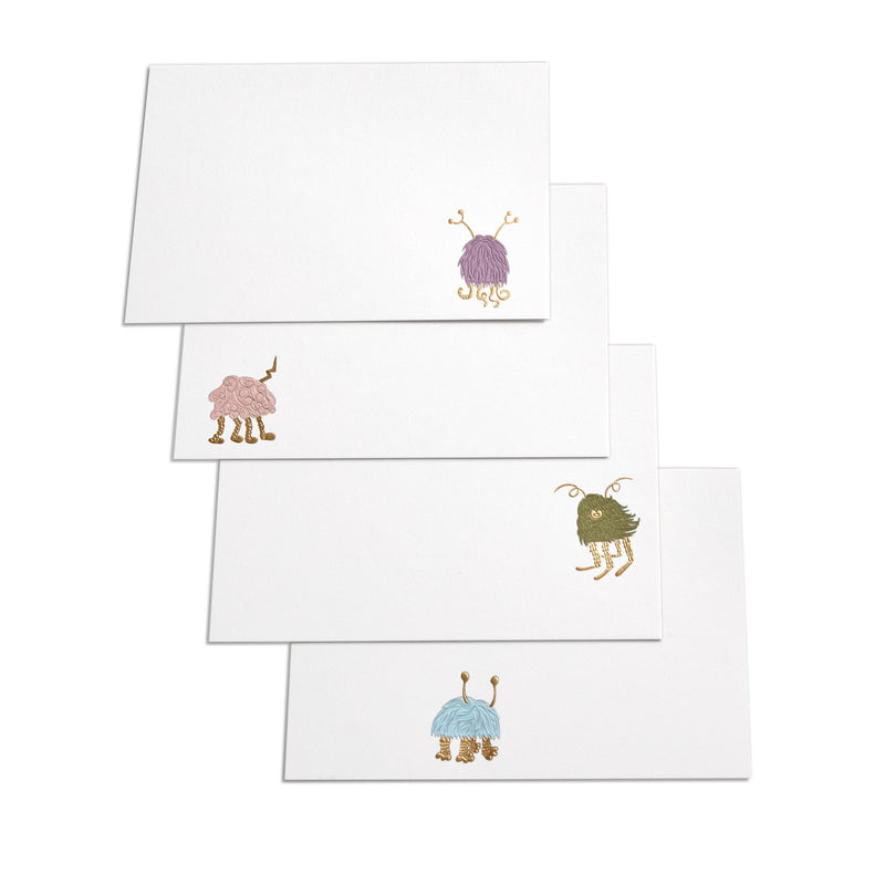 Beige Haas Stationery Box by L'OBJET - Whimsical Monster Set of 12 Cards & 12 Envelopes in a Drawer Box with Sand Textured Paper
