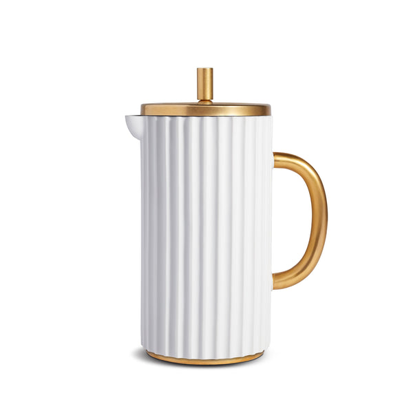 Ionic French Press in White by L'OBJET - Functional and Minimal Design Inspired by the Ionic Order of Classical Architecture