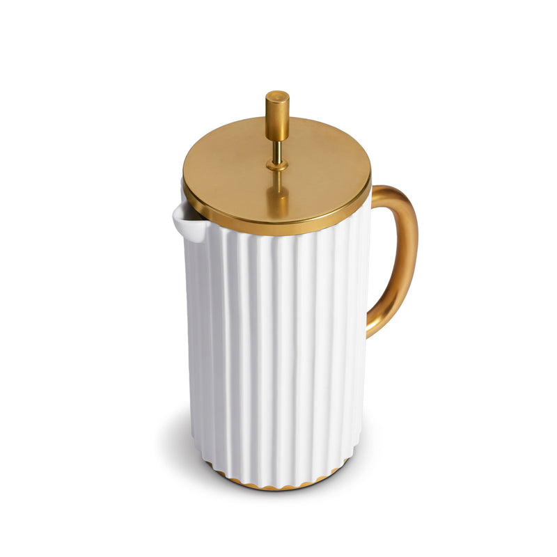 Ionic French Press in White by L'OBJET - Functional and Minimal Design Inspired by the Ionic Order of Classical Architecture