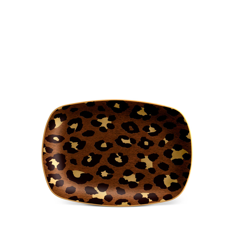 Small Leopard Rectangular Tray Adorned with 24K Gold Rims - Hand-Crafted Leopard Tray in Ageless Design