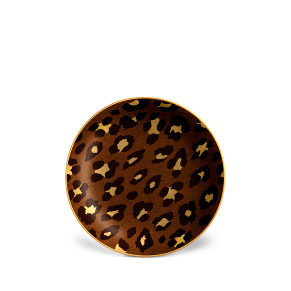 Set of Four Leopard Canape Plates Adorned with 24K Gold Rims - Hand-Crafted Leopard Plates in Ageless Design