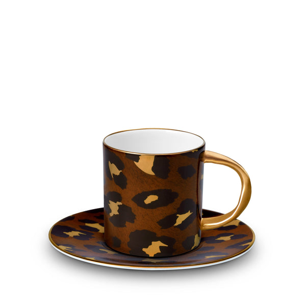 Sophisticated Leopard Espresso Cup and Saucer Adorned with 24K Gold Rims - Hand-Crafted Leopard Set in Ageless Design