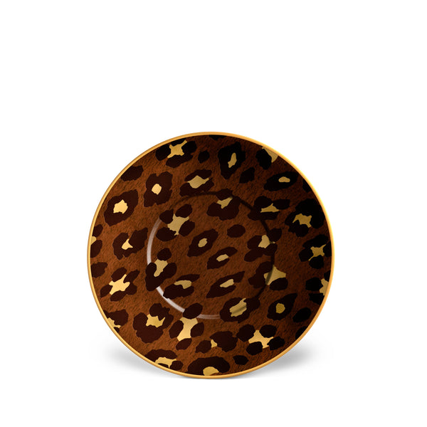 Sophisticated Leopard Saucer Adorned with 24K Gold Rims - Hand-Crafted Leopard Saucer in Ageless Design