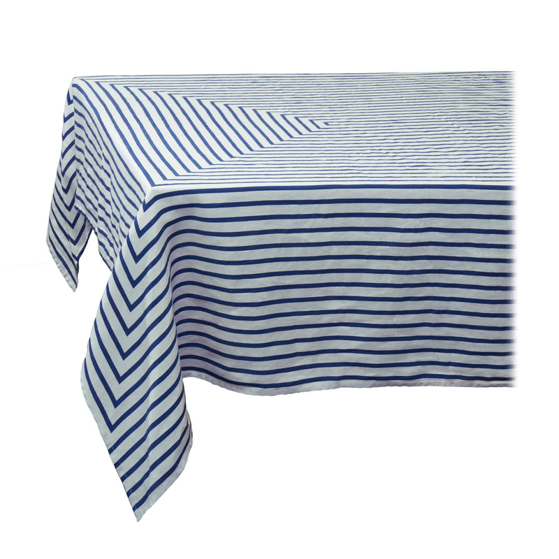 Large Blue Linen Sateen Concorde Tablecloth by L'OBJET - Definitive Lines with a Bold Look Create an Exquisite Set