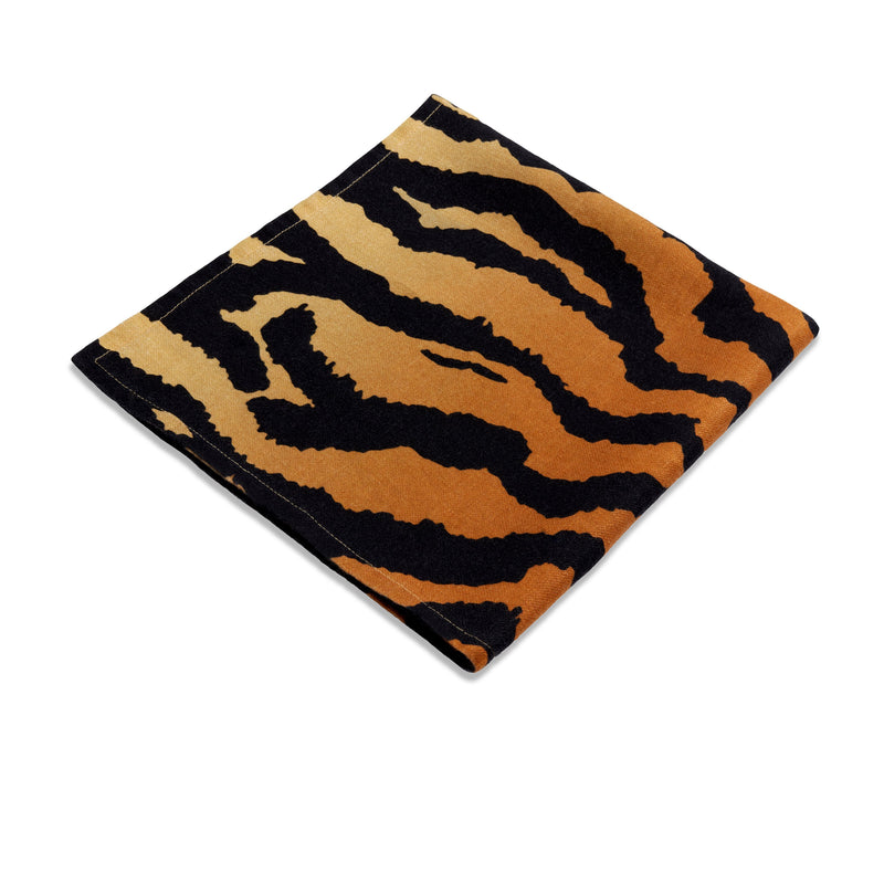 Linen Sateen Tiger Napkins in Natural - Exotic Pattern, Evocative Aesthetic - Sophisticated Linen Napkins