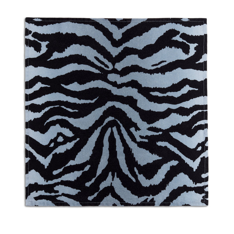Linen Sateen Tiger Napkins in Blue - Exotic Pattern, Evocative Aesthetic - Sophisticated Linen Napkins