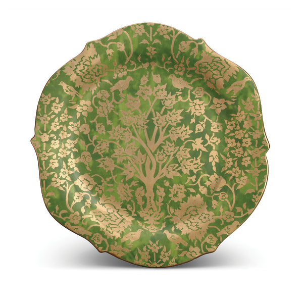 Large Fortuny Alberelli Round Platter in Green - Vibrant Designs Reminiscent of the Artisans of Venice - Crafted from Unique Earthenware and Metals