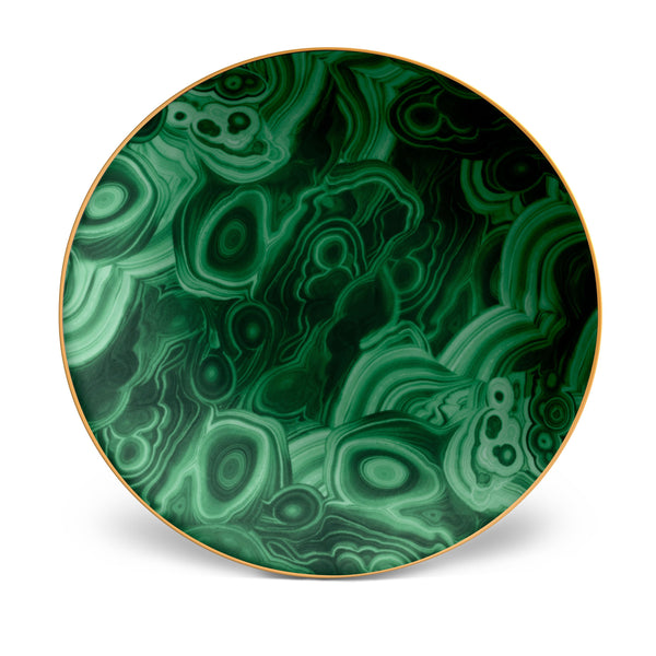 Elevated Malachite Charger - Made of Limoges Porcelain and Earthenware - Hand-Gilded with 24K Gold Accent