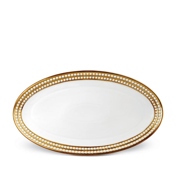 Large Perlée Oval Platter in Gold - Timeless and Sophisticated Dinnerware Crafted from Limoges Porcelain and Infused with Detailed Craftsmanship
