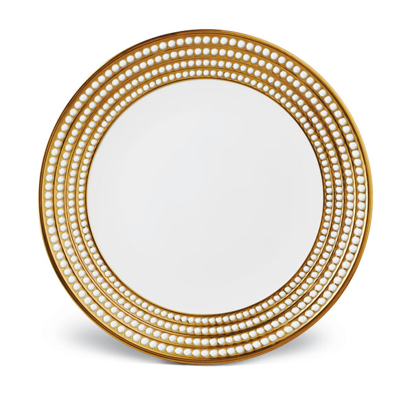 Perlée Round Platter in Gold - Timeless and Sophisticated Dinnerware Crafted from Limoges Porcelain and Infused with Detailed Craftsmanship